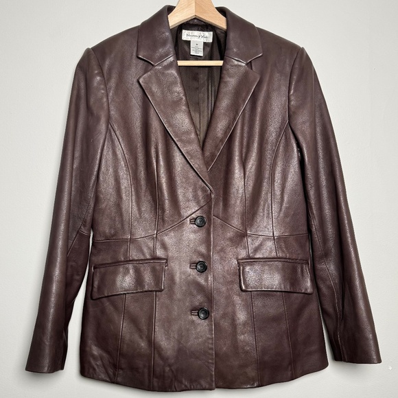 Preston & York Lamb Leather Blazer Jacket in Espresso Brown Sz M